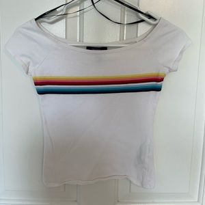 FOREVER 21 off the shoulder top w rainbow